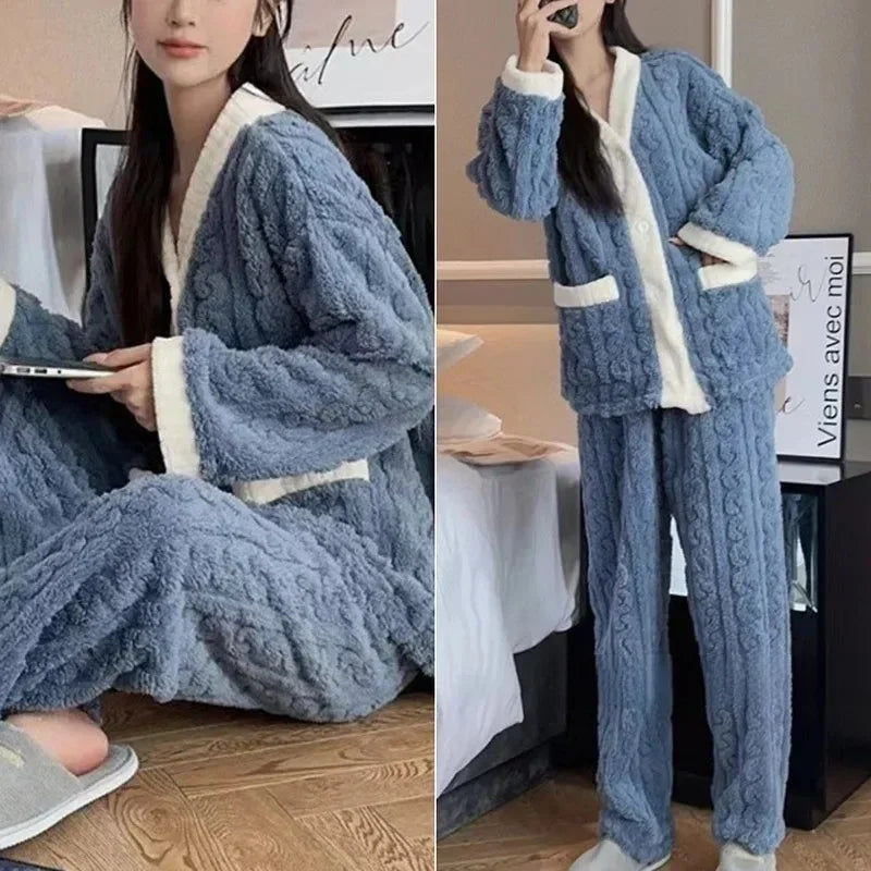 Full-length view of the Ollil Cardigan Set in Dusk Blue